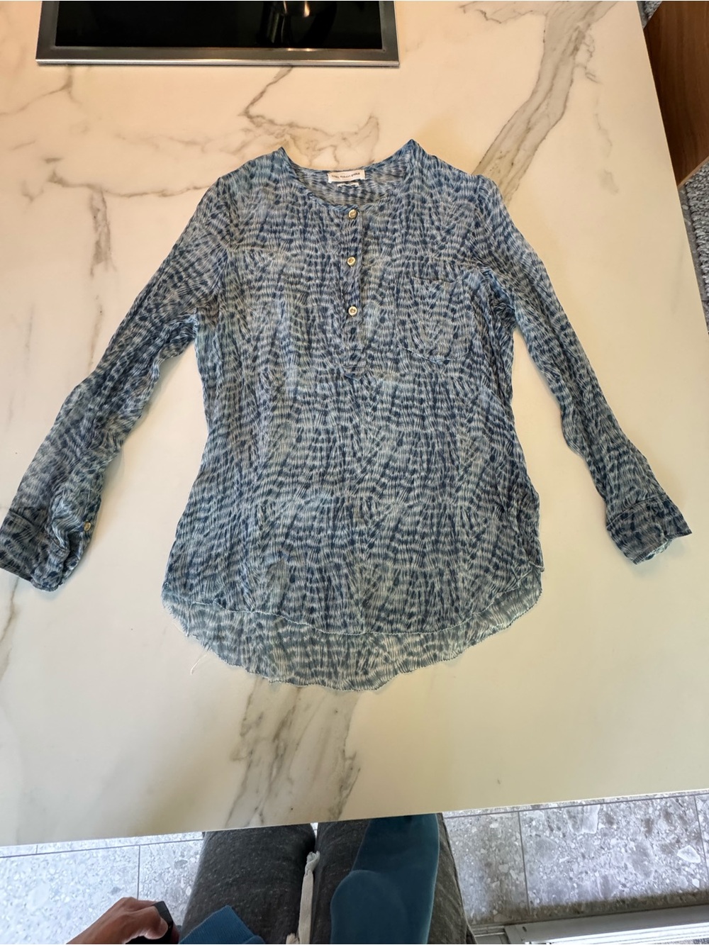 Isabel Marant Blue Tie-Dye Long Sleeve Button Henley